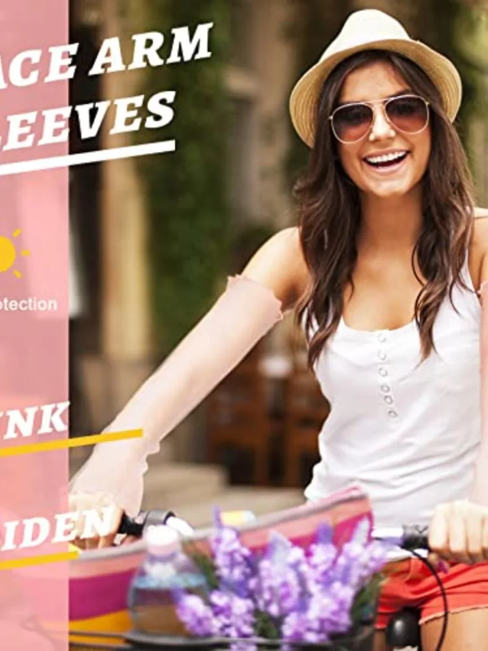 Sheer Lace Fingerless Arm Sleeves UV Protection Gloves for Women